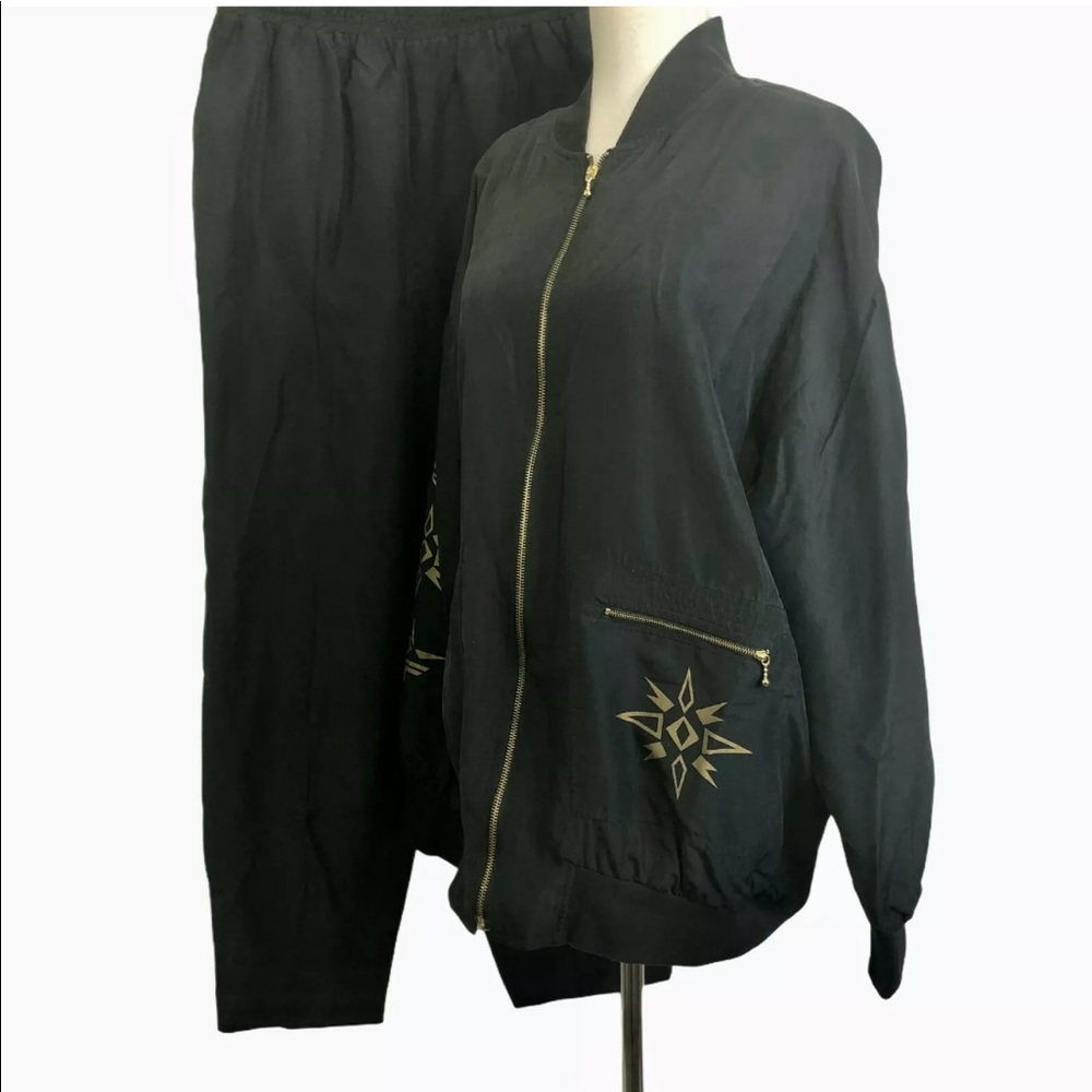 Vintage 80’s Saint Germain Black Silk Track Suit Size L